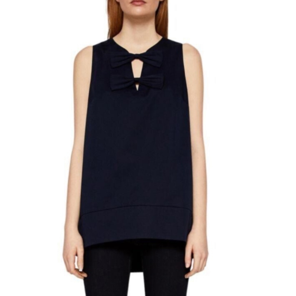 Ted Baker Bows detail Blouse//Tunic/dress Navy Loocey Front A Line Cotton Sz 4